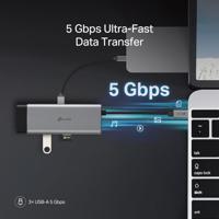 TP-Link UH7021C USB C-hub, PD100W, 4K 60Hz HDMI, 1×USB C, 2× USB A, SD- en microSD-kaarten tot 200 MB/s, plug and play, compatibel met MacOS, Windows, Linux, iPad OS, iOS, Android - thumbnail
