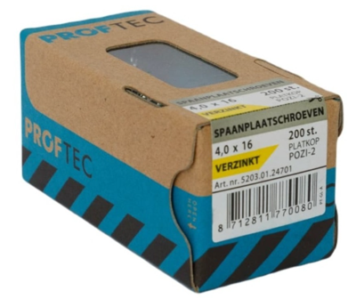 Proftec Spaanplaatschroef Vz Pk PZ2 4.0X16 | 200 stuks - 5203.01.24701