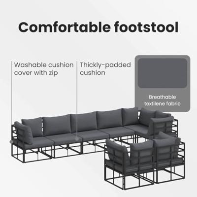 Tuinbankenset met kussen 9 pcs Zwart Aluminium