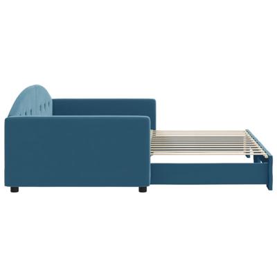Slaapbank met onderschuifbed 100x200 cm fluweel blauw