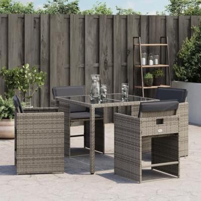 Tuinstoelen 4 st met kussens poly rattan grijs