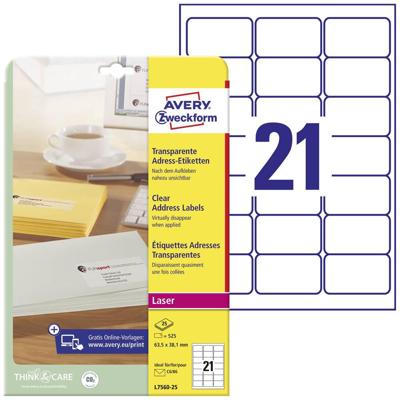 Etiket avery l7560-25 63.5x38.1mm tr 525st
