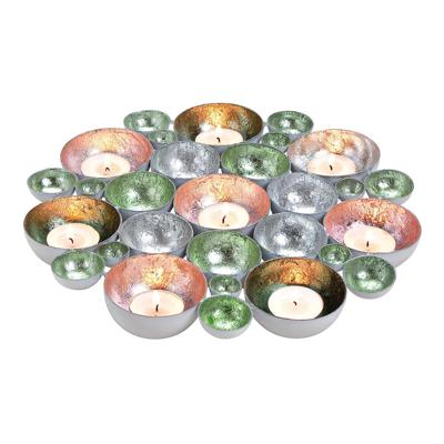 Schaal/windlicht van metaal pink/roze turkoois, (B/H/D) 30x4x30cm