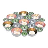 Schaal/windlicht van metaal pink/roze turkoois, (B/H/D) 30x4x30cm - thumbnail