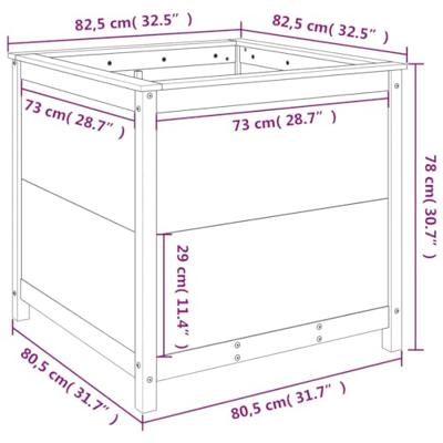 Plantenbak 82,5x82,5x78 cm massief grenenhout wit