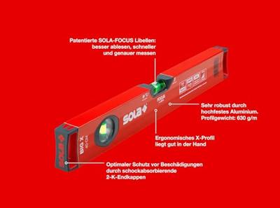 Sola Alu-Waterpas X-profiel BIGX40, 40cm 2 libellen 0,50mm/m rood - 01370501 - 01370501 Sola Alu-Waterpas X-profiel BIGX40, 40cm 2 libellen 0,50mm/m rood - 01370501 - 01370501