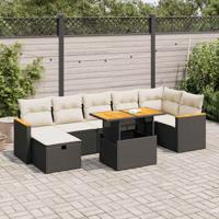 5-delige Loungeset met kussens poly rattan zwart - thumbnail