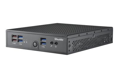 Shuttle XPC Slim Barebone DS50U, Intel Celeron 7305, 2X LAN (1x 2.5Gbit,1x 1Gbit), 1xCOM, 1xHDMI, 1xDP, 1x VGA, zonder ventilator, 24/7 continu gebruik
