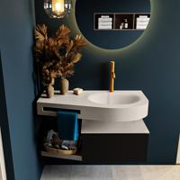 MONDIAZ RIVA 100cm badmeubel onderkast / planchet kleur Urban met 1 lade. Wastafel DULCET rechts 1 kraangat kleur Linen. - thumbnail