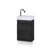 Bonsai Badmeubelset - Black Oak - Keramische Wastafel Fontein L/r - thumbnail
