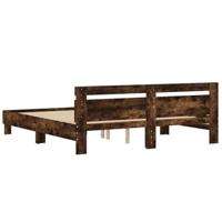 Bedframe met hoofdeinde bewerkt hout gerookt eiken 160x200 cm - thumbnail