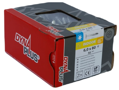 Dynaplus Houtbouwschroef Verzinkt Tellerkop Deeldraad +Snijpunt Torx TX30 6.0X80/42 | 50 stuks - 0286.01.50401 Dynaplus Houtbouwschroef Verzinkt Tellerkop Deeldraad +Snijpunt Torx TX30 6.0X80/42 | 50 stuks - 0286.01.50401