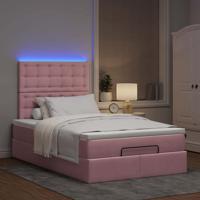 Ottoman bed met matrassen en LED's 90x200cm fluweel roze - thumbnail