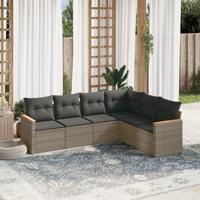 6-delige Loungeset met kussens poly rattan grijs - thumbnail