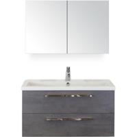 Seville Badmeubelset 100 cm - Beton Antraciet - Wastafel Djazz 1 Kraangat met Spiegelkast - thumbnail