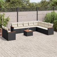 11-delige Loungeset met kussens poly rattan zwart - thumbnail