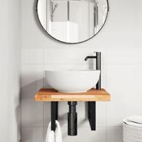 Badkamer wandschap staal en massief acaciahout - thumbnail