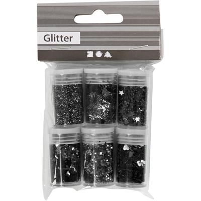 Creativ Company Glitter en pailletten, zwart, 6x5 gr/ 1 doos