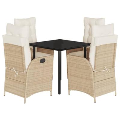 5-delige Tuinset met kussens poly rattan beige
