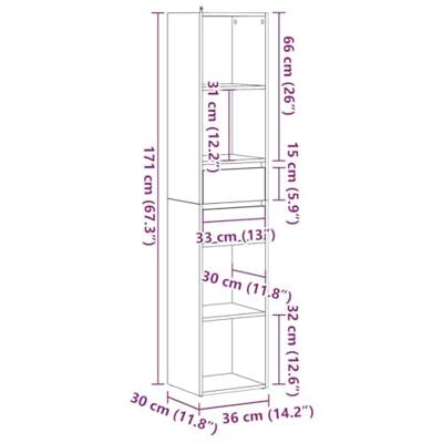 Boekenkast 36x30x171 cm bewerkt hout artisanaal eikenkleur