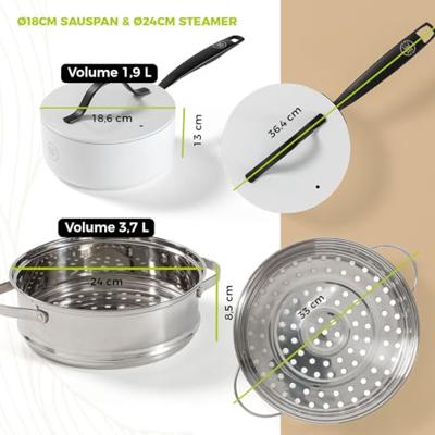 BE Living Pannenset Essential keramische anti-aanbaklaag - geschikt voor alle warmtebronnen - wit - 7 Delig