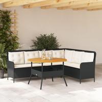 2-delige Loungeset met kussens poly rattan zwart - thumbnail