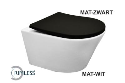 Wiesbaden Vesta wandcloset rimless mat wit met Shade slim toiletzitting softclose en quick release mat zwart 32.6013