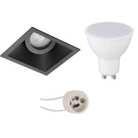 LED Spot Set Vierkant Inbouw - Mat Zwart - GU10 - Warm Wit 3000K - Kantelbaar - thumbnail
