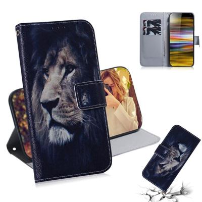Lion patroon gekleurde tekening horizontale Flip lederen draagtas voor Sony Xperia 10 plus met houder & kaartsleuven & portemonnee