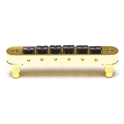 Graph Tech PS 8843 G0 ResoMax NV2 Tune-O-Matic Bridge met String Saver zadels (kleine posten, 4 mm) - goud Graph Tech PS 8843 G0 ResoMax NV2 Tune-O-Matic Bridge met String Saver zadels (kleine posten, 4 mm) - goud