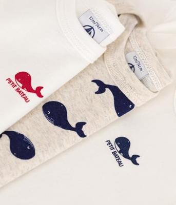 Set van 3 rompertjes met korte mouwen en walvisprint PETIT BATEAU wit