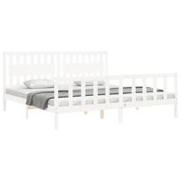 Bedframe met hoofdbord massief hout wit - thumbnail