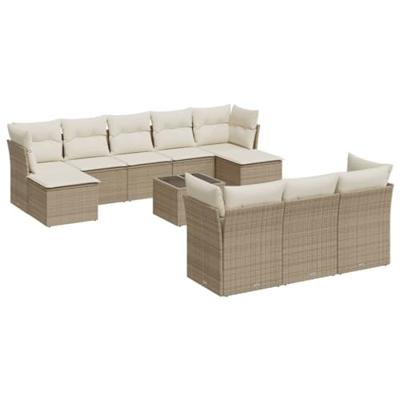 11-delige Tuinset met kussens poly rattan beige