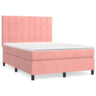 Boxspring met matras fluweel roze 160x200 cm