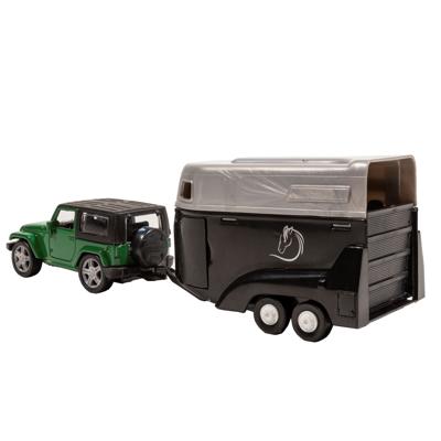 Basic City die-cast jeep met paardentrailer groen/zwart