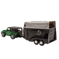 Basic City die-cast jeep met paardentrailer groen/zwart - thumbnail