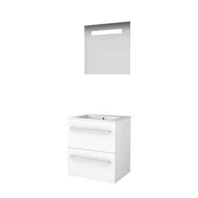 Basic-Line Economic 46 Badkamermeubelset - 60 x 46 cm - Met Grepen - 2 Lades - Keramische Wastafel - 1 Kraangat - Spiegel met LED Verlichting - Ice White