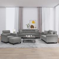 4-delige Loungeset met kussens microvezelstof donkergrijs - thumbnail