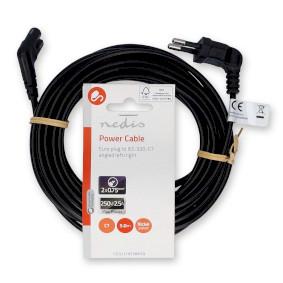 Stroomkabel | Euro Male | IEC-320-C7 | Gehoekt | Links Gehoekt | Vernikkeld | 5.00 m | Plat | PVC | Zwart