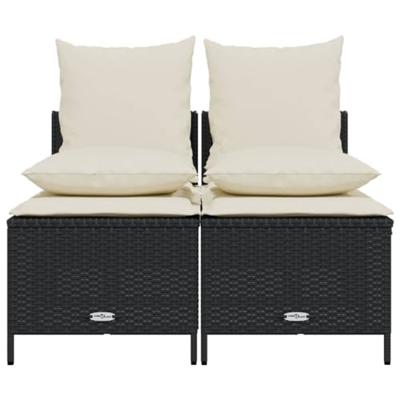 4-delige Loungeset met kussens poly rattan zwart 4-delige Loungeset met kussens poly rattan zwart