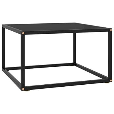 VidaXL Salontafel met zwart glas 60x60x35 cm zwart VidaXL Salontafel met zwart glas 60x60x35 cm zwart