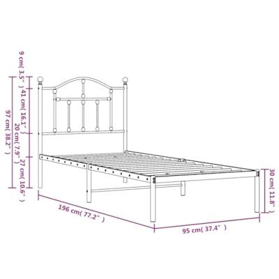 Bedframe met hoofdbord metaal wit 90x190 cm