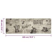 VidaXL Keukenmat wasbaar koffieprint 60x180 cm fluweel grijs - thumbnail