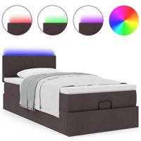 Ottoman bed met matras en LED's 100x200 cm stof donkerbruin - thumbnail