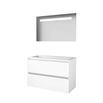 Basic-Line Economic 46 Badkamermeubelset - 100 x 46 cm - Greeploos - 2 Lades - Acryl Wastafel - Zonder Kraangat - Spiegel met LED Verlichting - Ice White