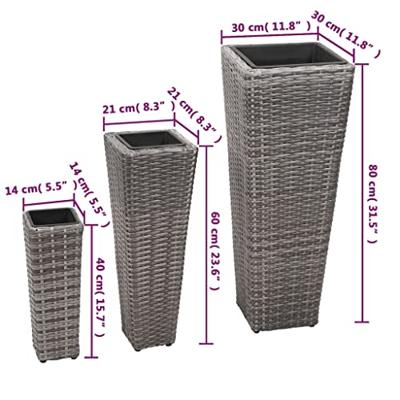Plantenbakken verhoogd 3 st poly rattan grijs