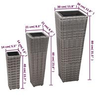 Plantenbakken verhoogd 3 st poly rattan grijs - thumbnail