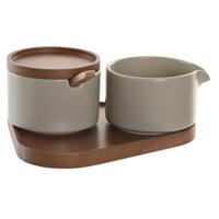 Suikerpot DKD Home Decor 19,5 x 18,5 x 7 cm Beige Bruin Rubberwood 4 Onderdelen - thumbnail