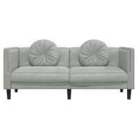 Bank met kussens 2-zits fluweel lichtgrijs - thumbnail