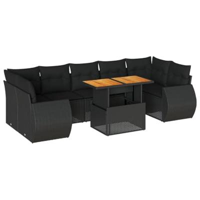 8-delige Loungeset met kussens poly rattan zwart - thumbnail